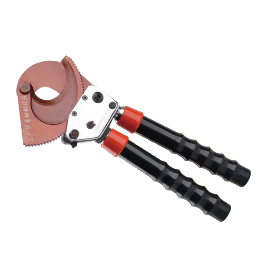 棘轮电缆切割器，高杠杆手动工具，人体工程学握把，用于铜和铝电缆的锋利钢刀片，J-52型号